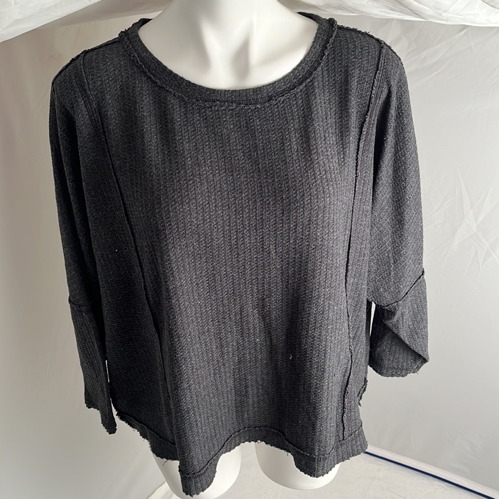 Dylan dark gray heather waffle knit dolman sleeve top